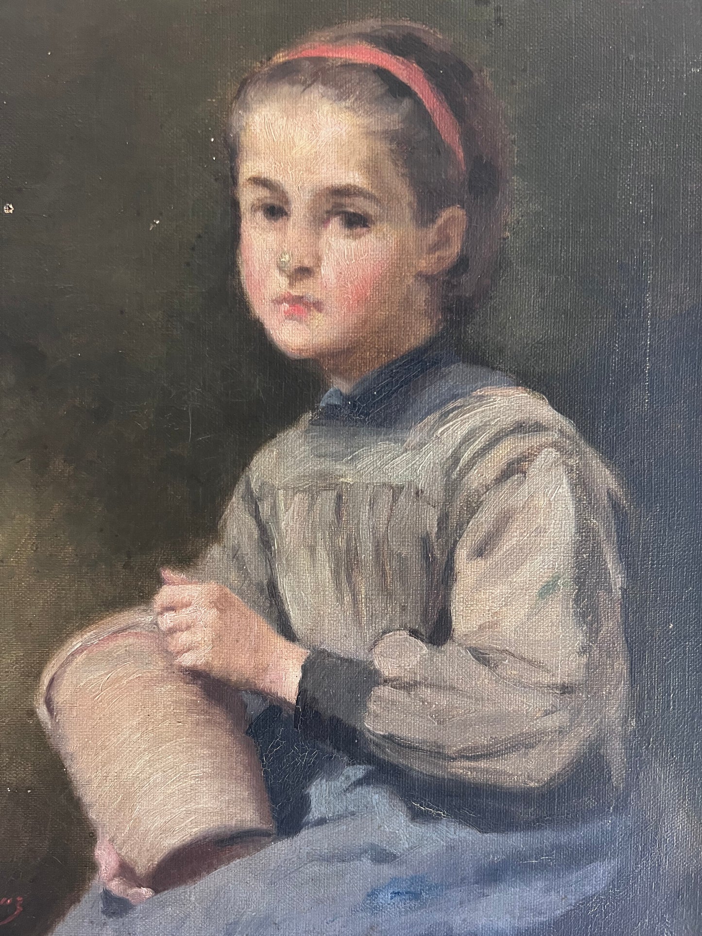 French 19th Century Portrait of a Girl Oil Painting