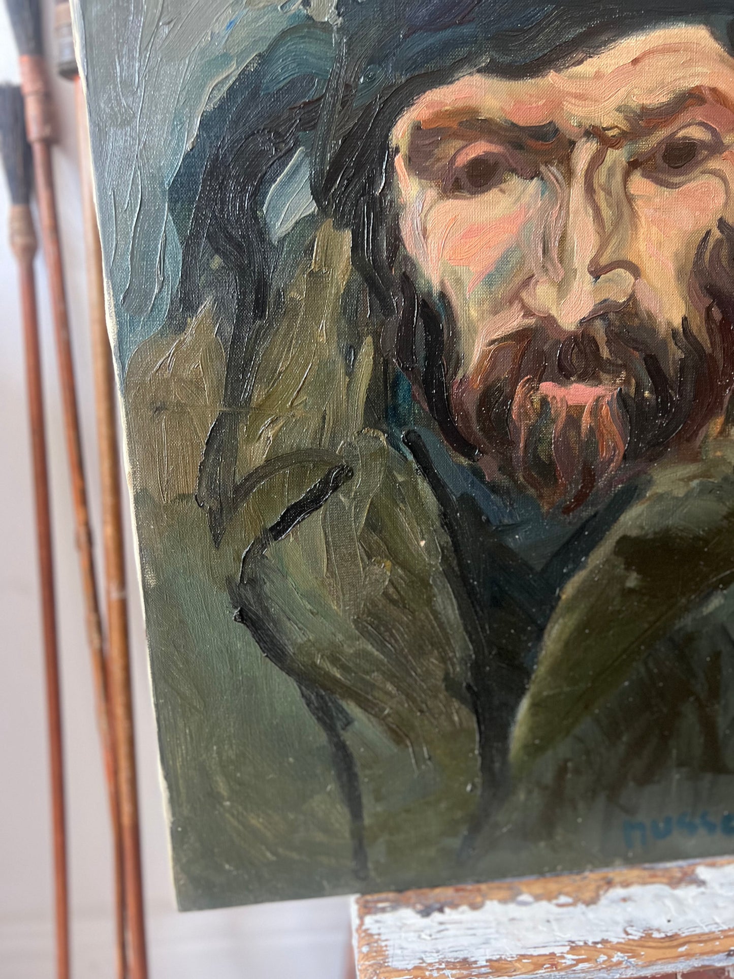 Dark Belgian Oil on Canvas Portrait Painting signed & dated