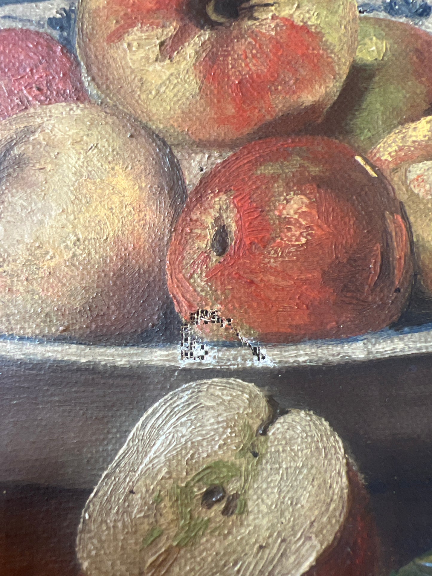 Small French Oil on Canvas Painting ‘Apples in Bowl’