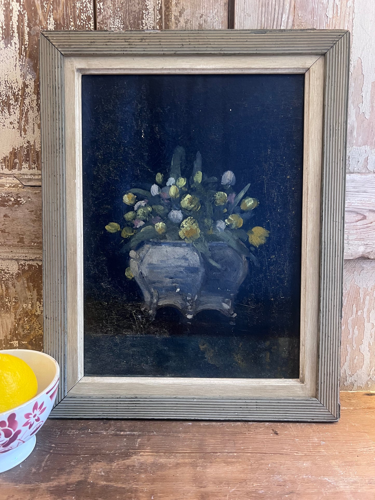 ‘ Tulips’ French oil on board still life floral painting