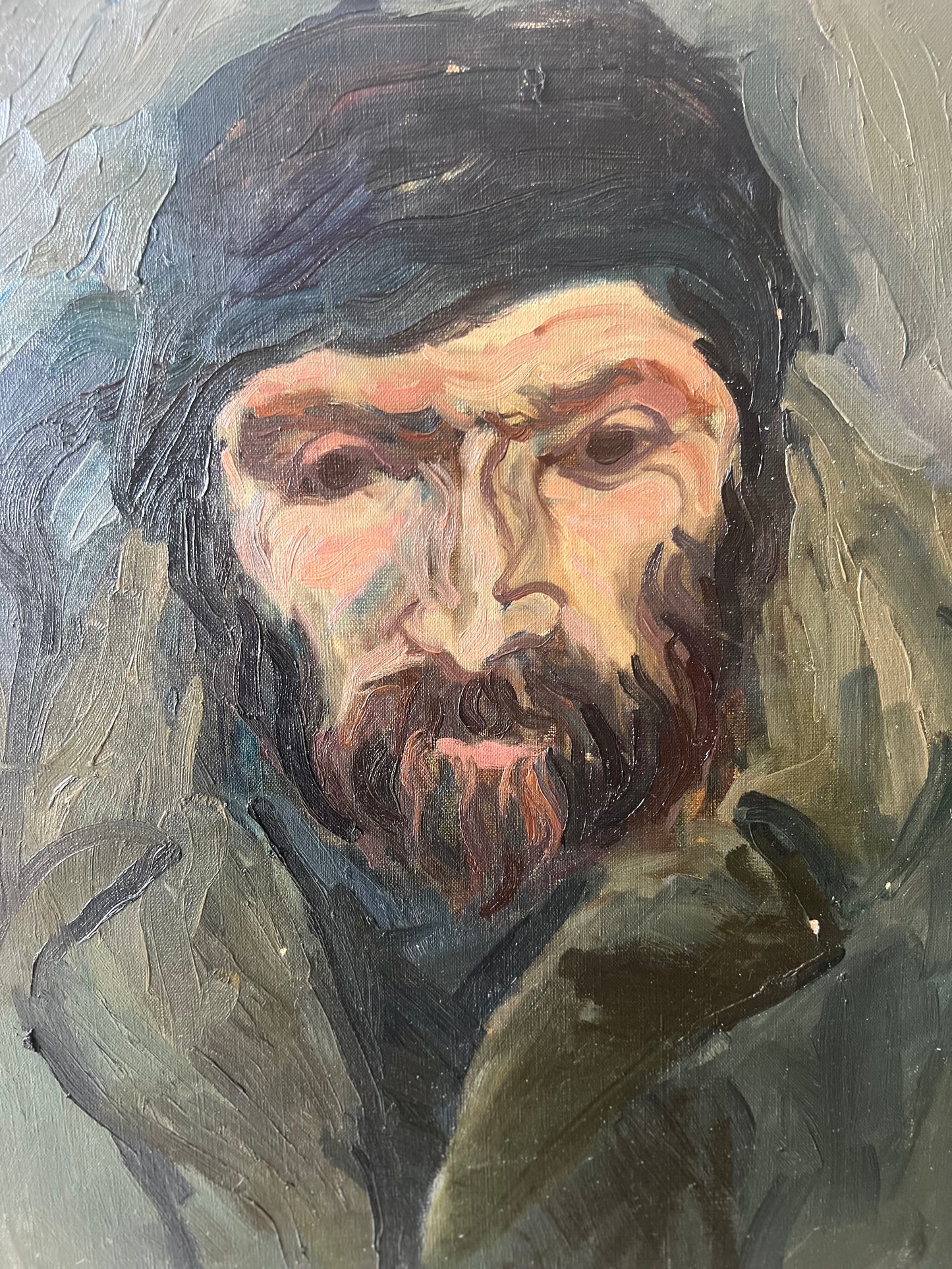 Dark Belgian Oil on Canvas Portrait Painting signed & dated
