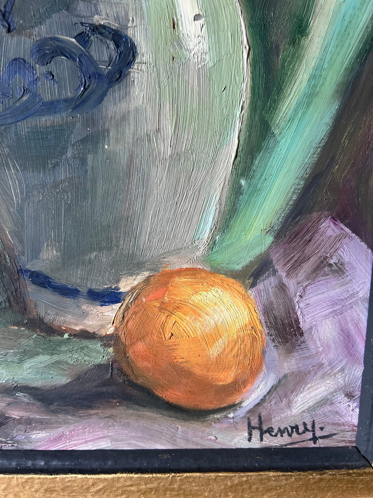 Large French Still Life Oil Painting with Copper Kettle