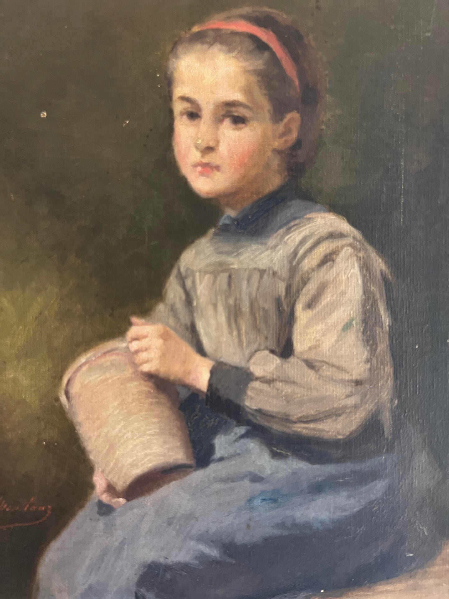 French 19th Century Portrait of a Girl Oil Painting