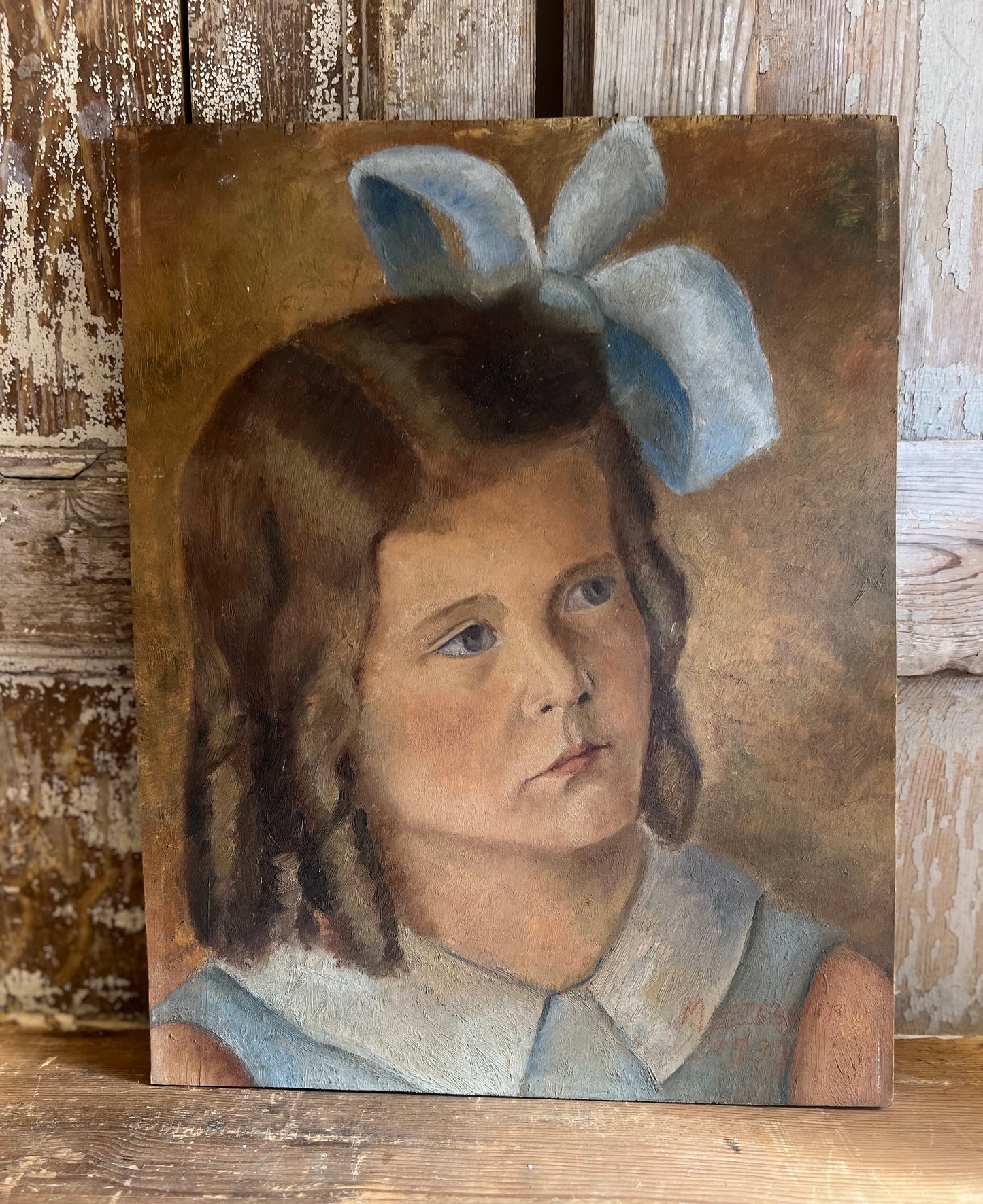 French Double Sided Portrait Oil Painting dated 1934