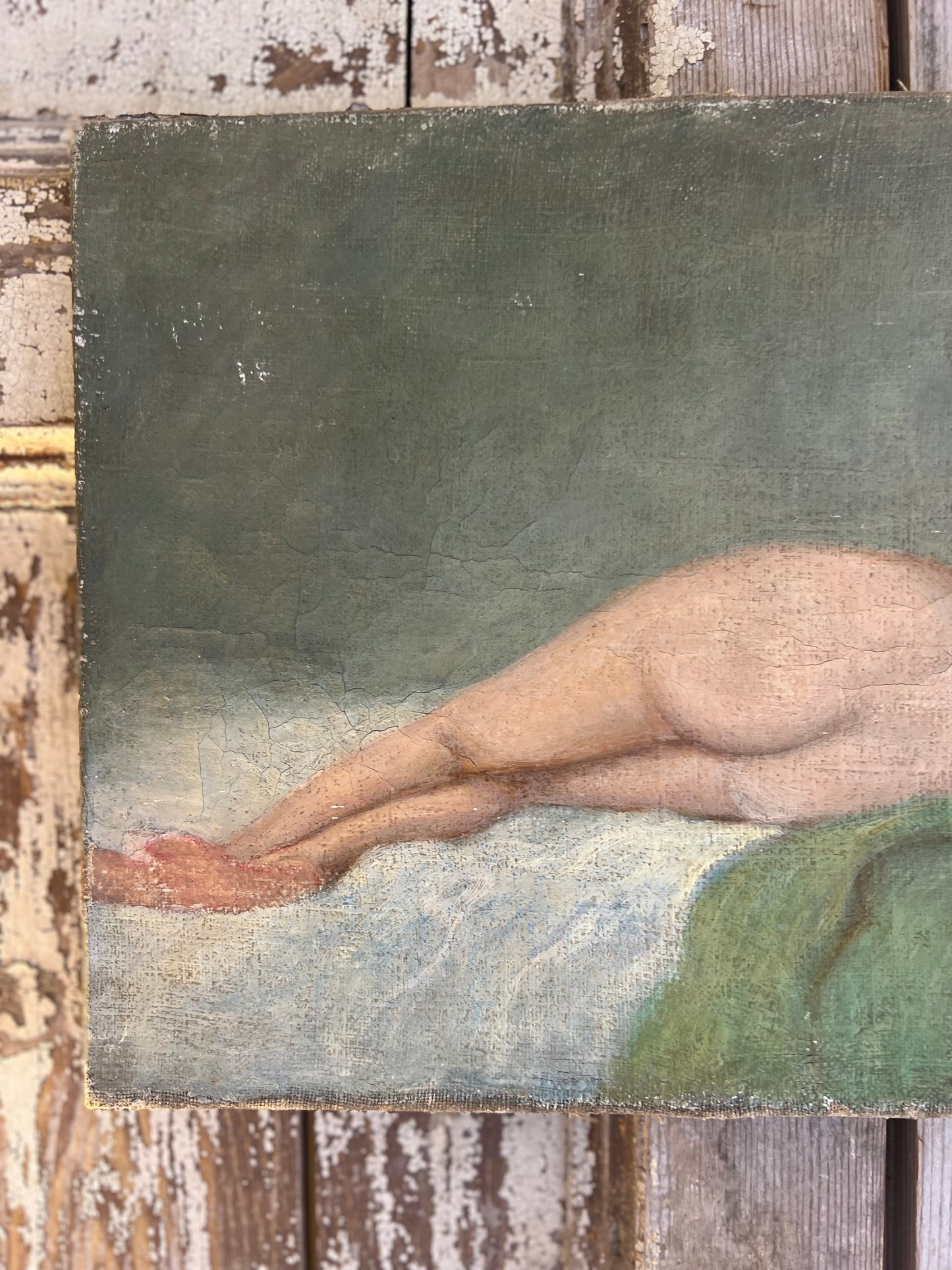 French 1920’s Female Nude Oil On Canvas Painting