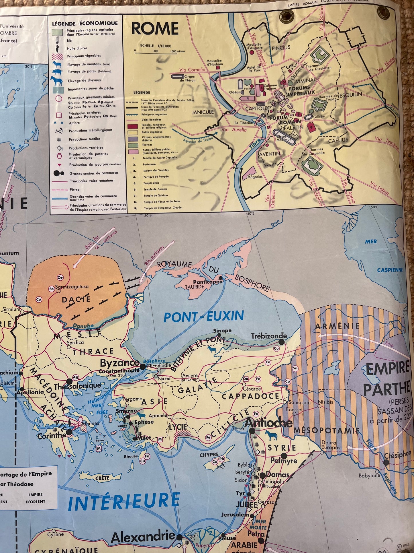 Large French Map of Ancient Roman Empire Double sided!