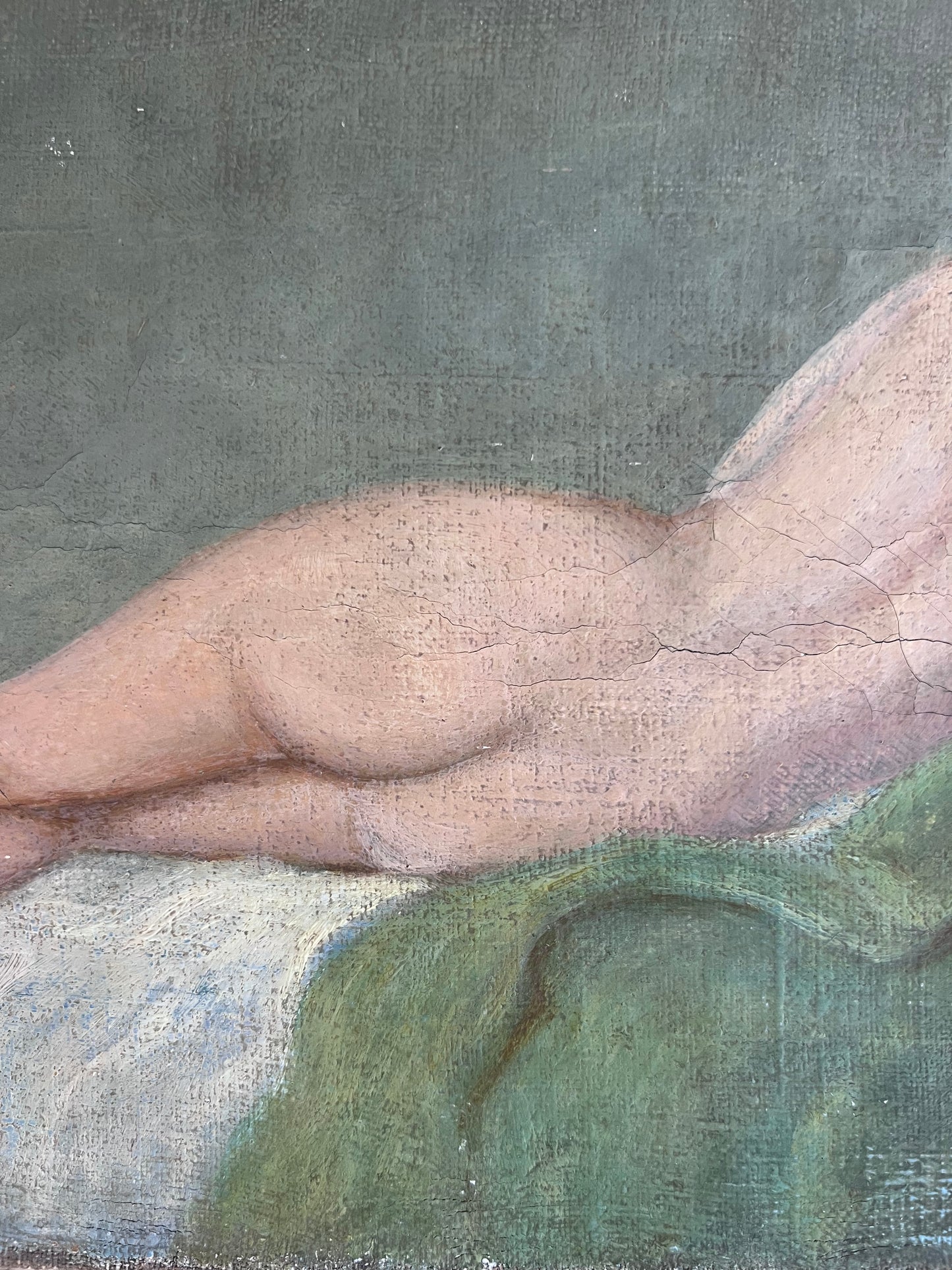 French 1920’s Female Nude Oil On Canvas Painting
