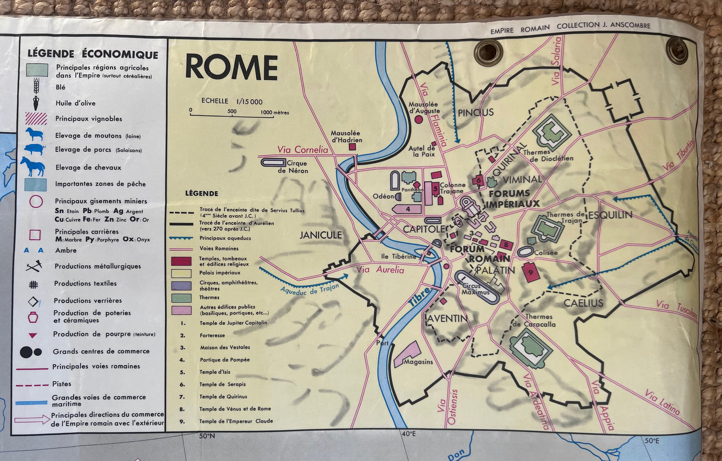 Large French Map of Ancient Roman Empire Double sided!