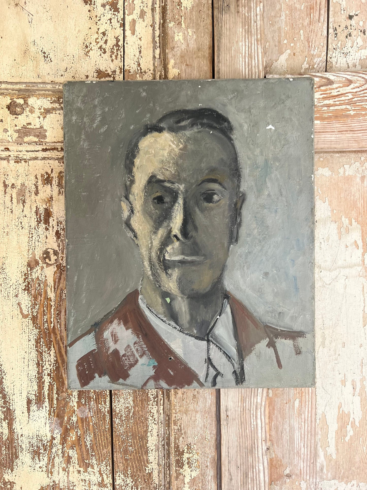 French male portrait oil on canvas painting C1940