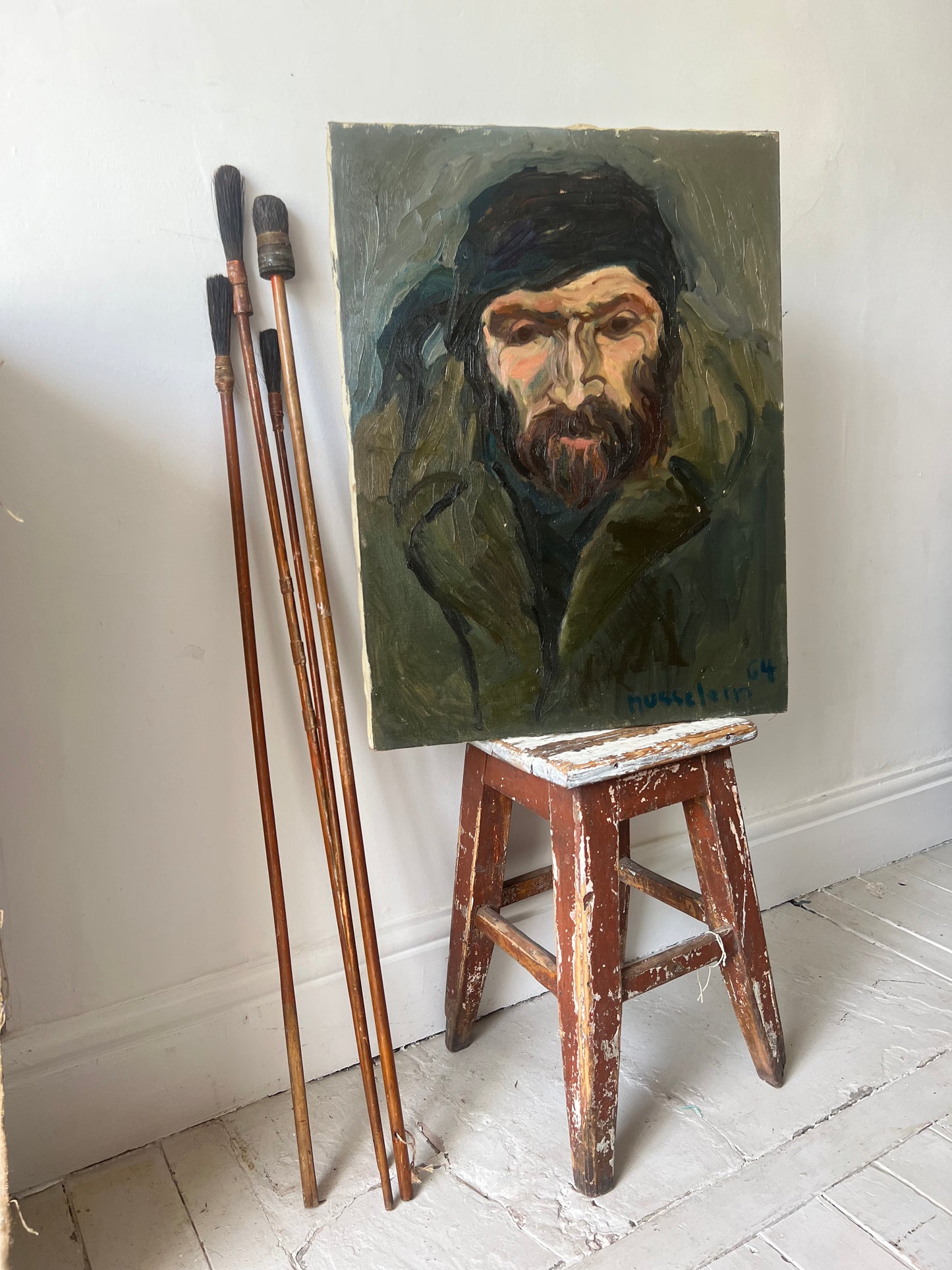 Dark Belgian Oil on Canvas Portrait Painting signed & dated