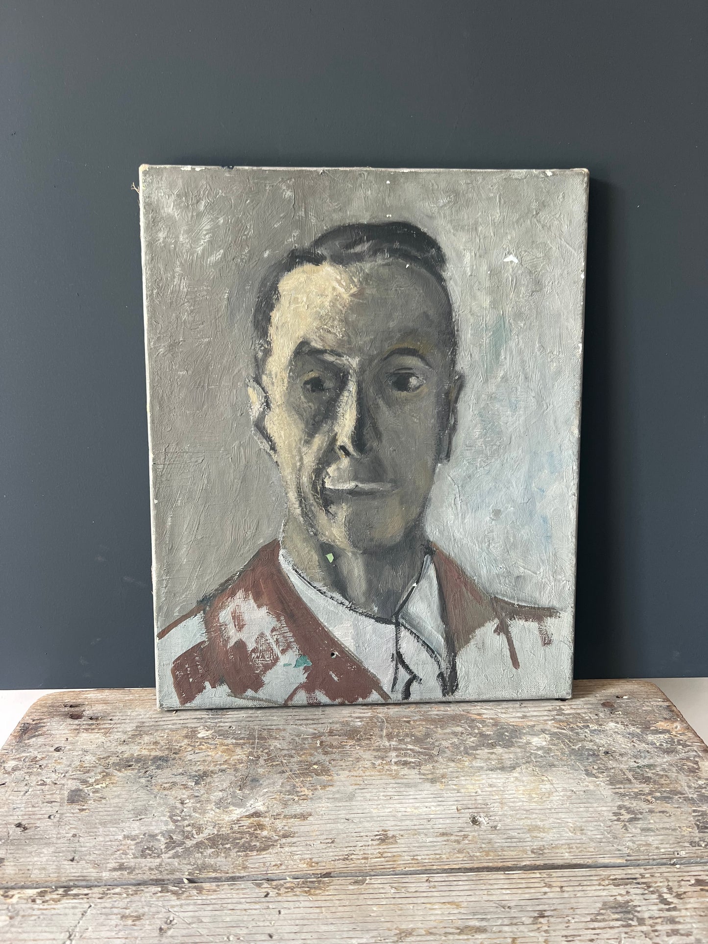 French male portrait oil on canvas painting C1940