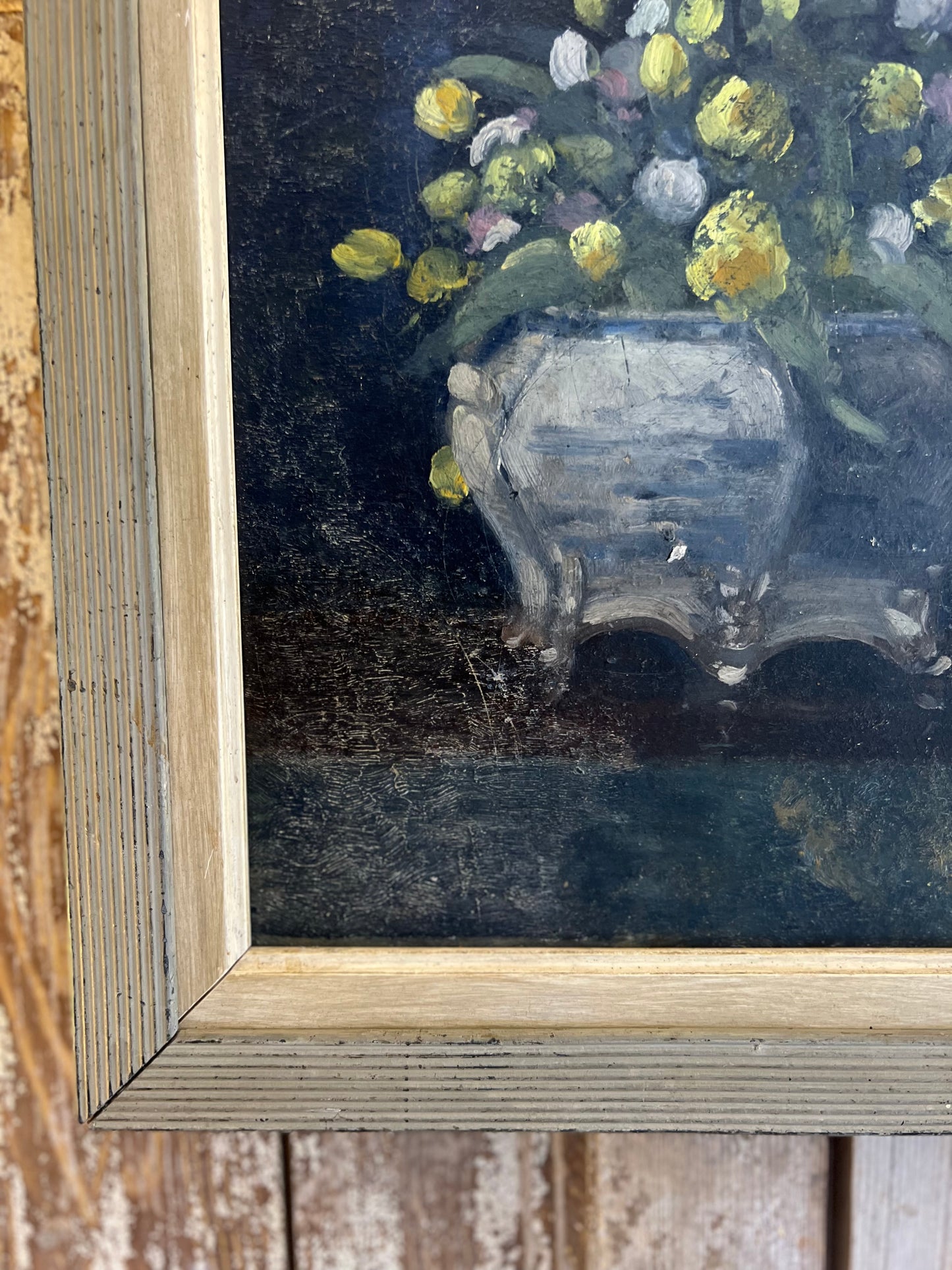 ‘ Tulips’ French oil on board still life floral painting