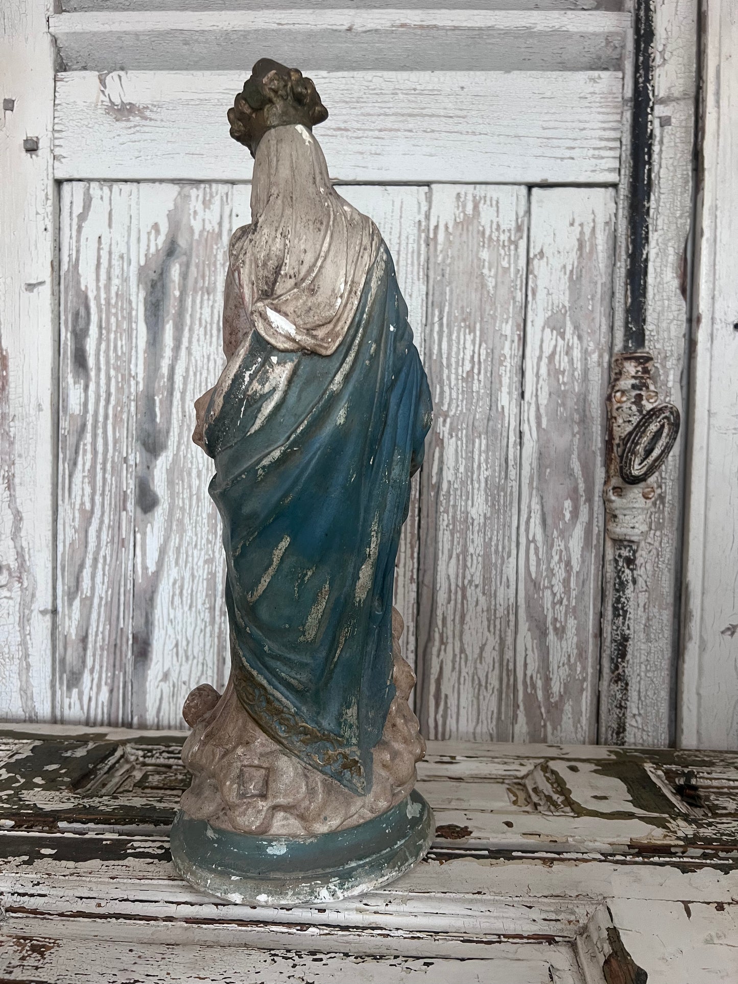 A wonderful faded Large French Madonna figure with baby Jesus and Cherubs