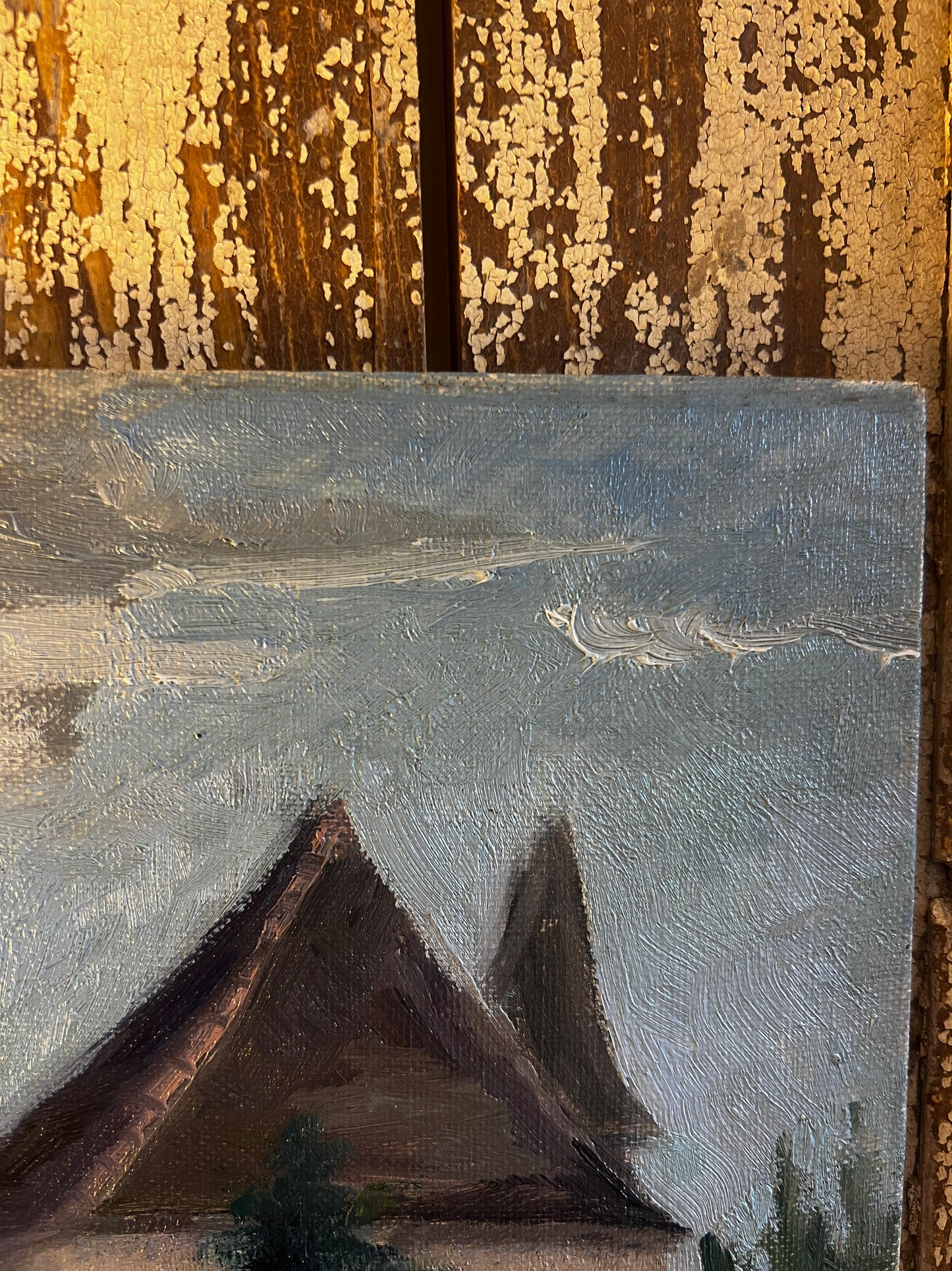 Vintage French Oil on Board Painting ‘ Roof Tops ‘