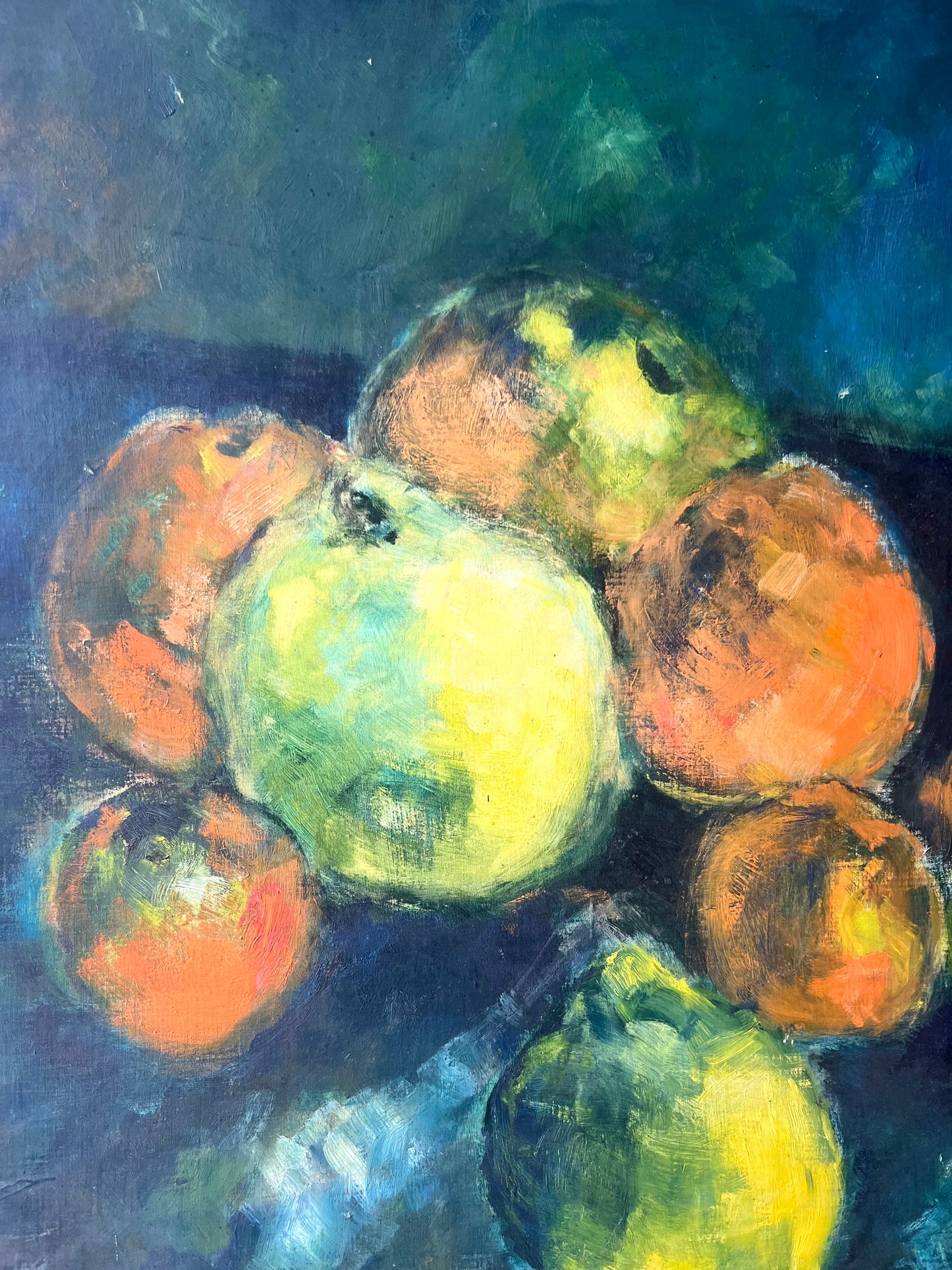 Large French Mid Century Oil Painting of Fruit