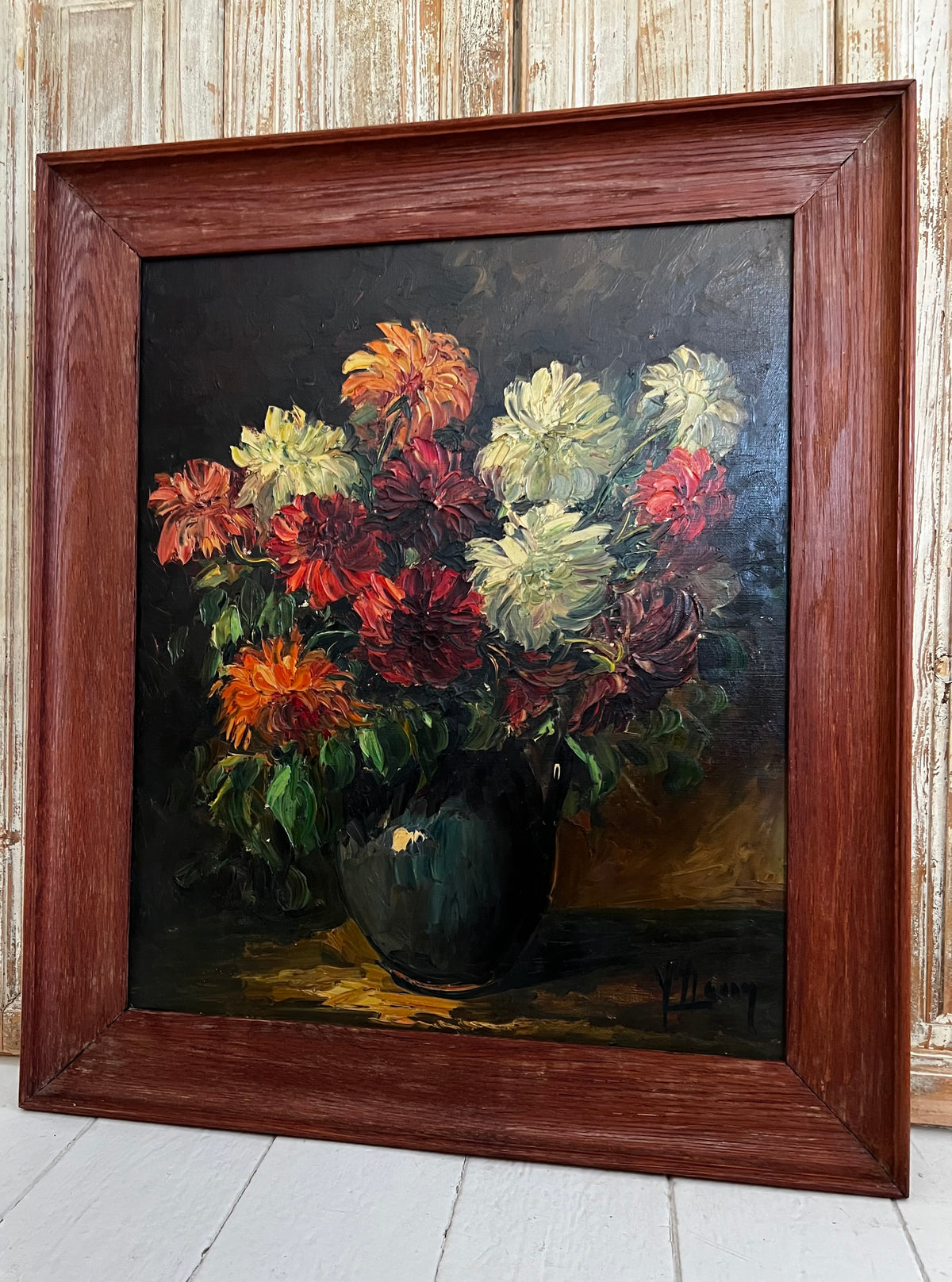 Large Framed French Oil on Canvas Floral Painting