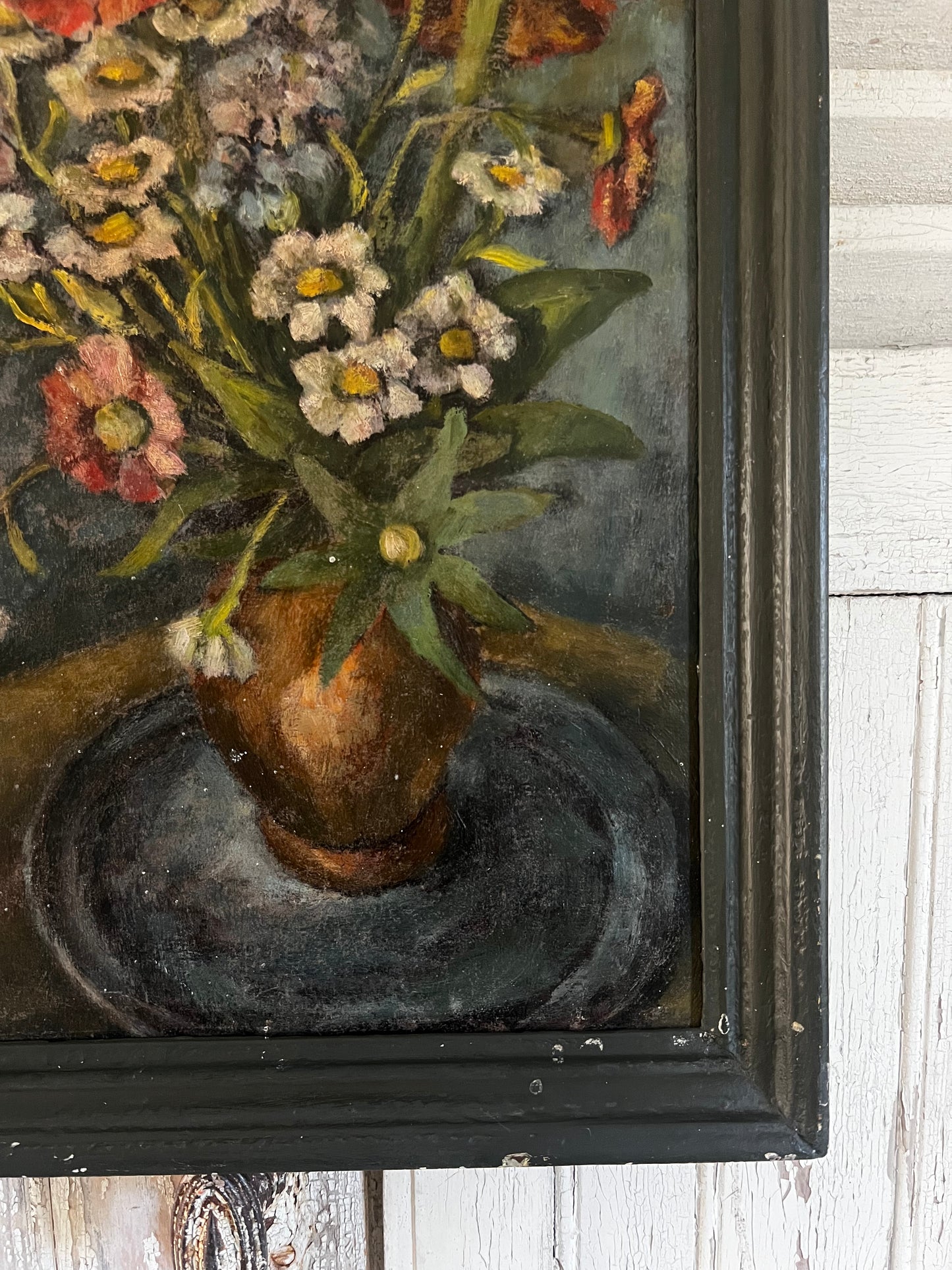 Large French Dark Floral Oil Painting