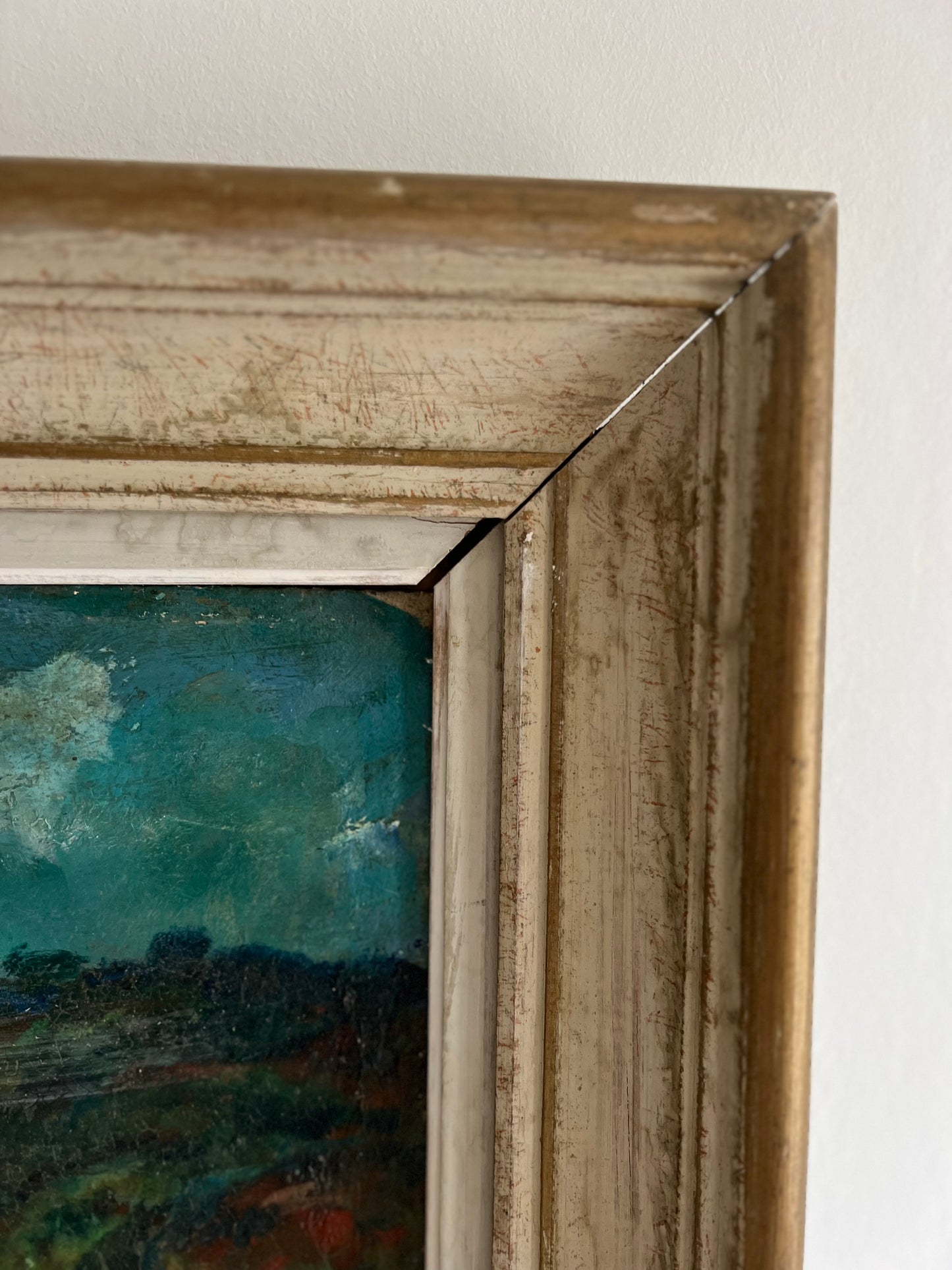 Large Provence Oil Painting of a Hilltop Village & Vineyard