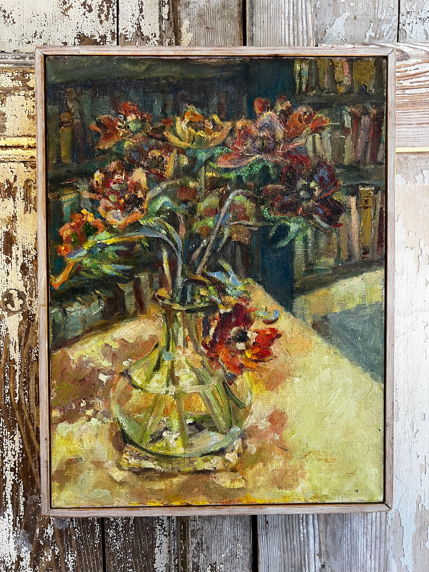 Flowers in the Library French floral oil painting on canvas