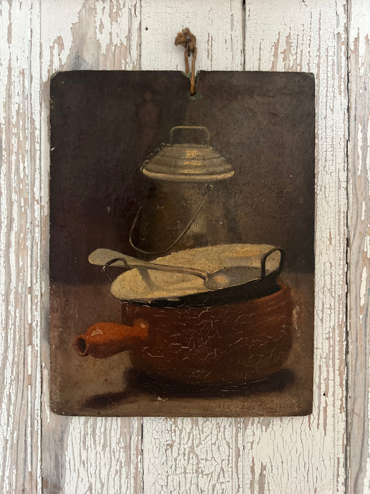Rustic French 19th Century Still Life Painting by E Pagnoix dated 1885