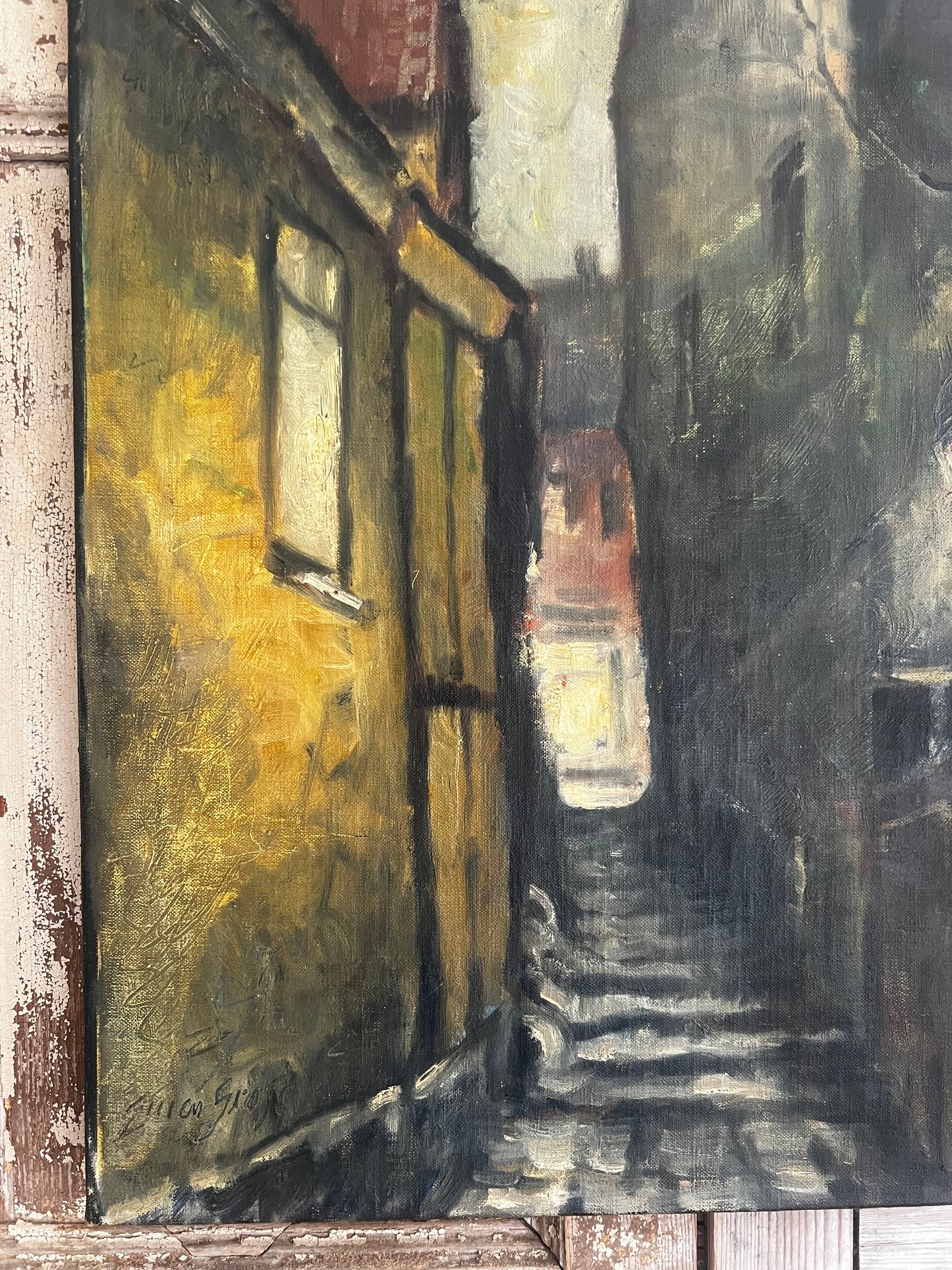 Large French Oil on Canvas Painting ‘Paris Alley’