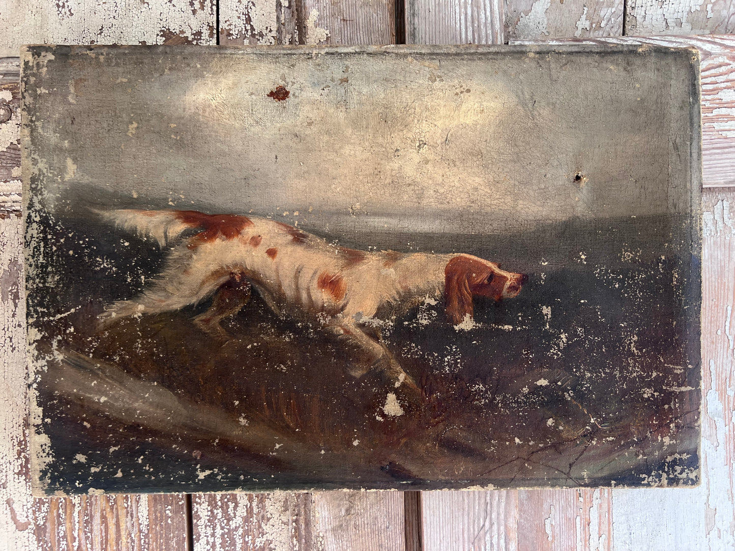Early 19th Century Oil Painting on Canvas of a Pointer