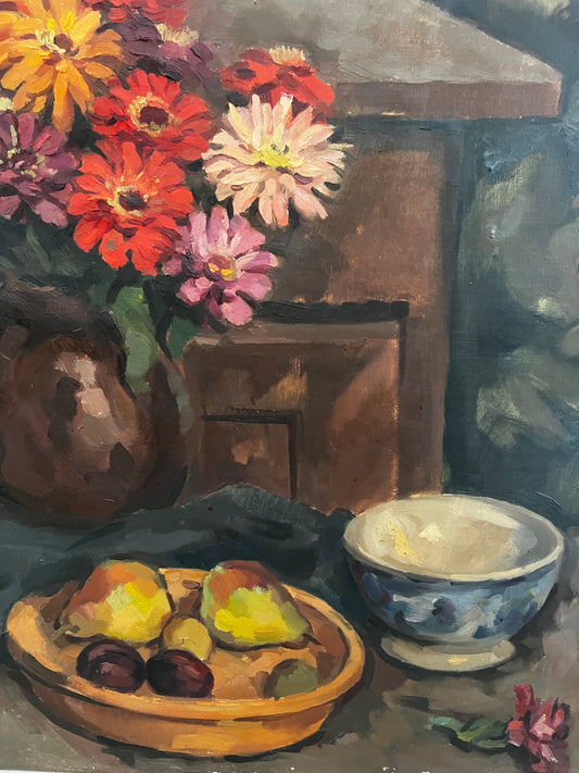 Large Oil on Canvas Still Life Painting by Wilfried Sybrands 1912-1991
