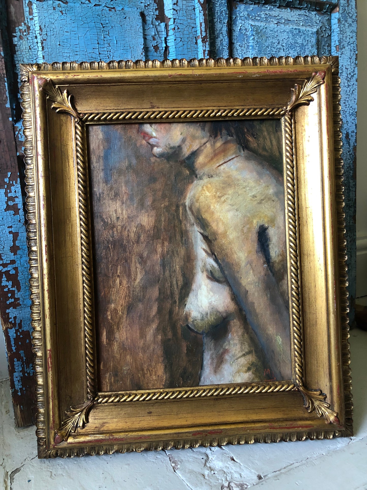 French Nude Oil Painting in Gold Frame