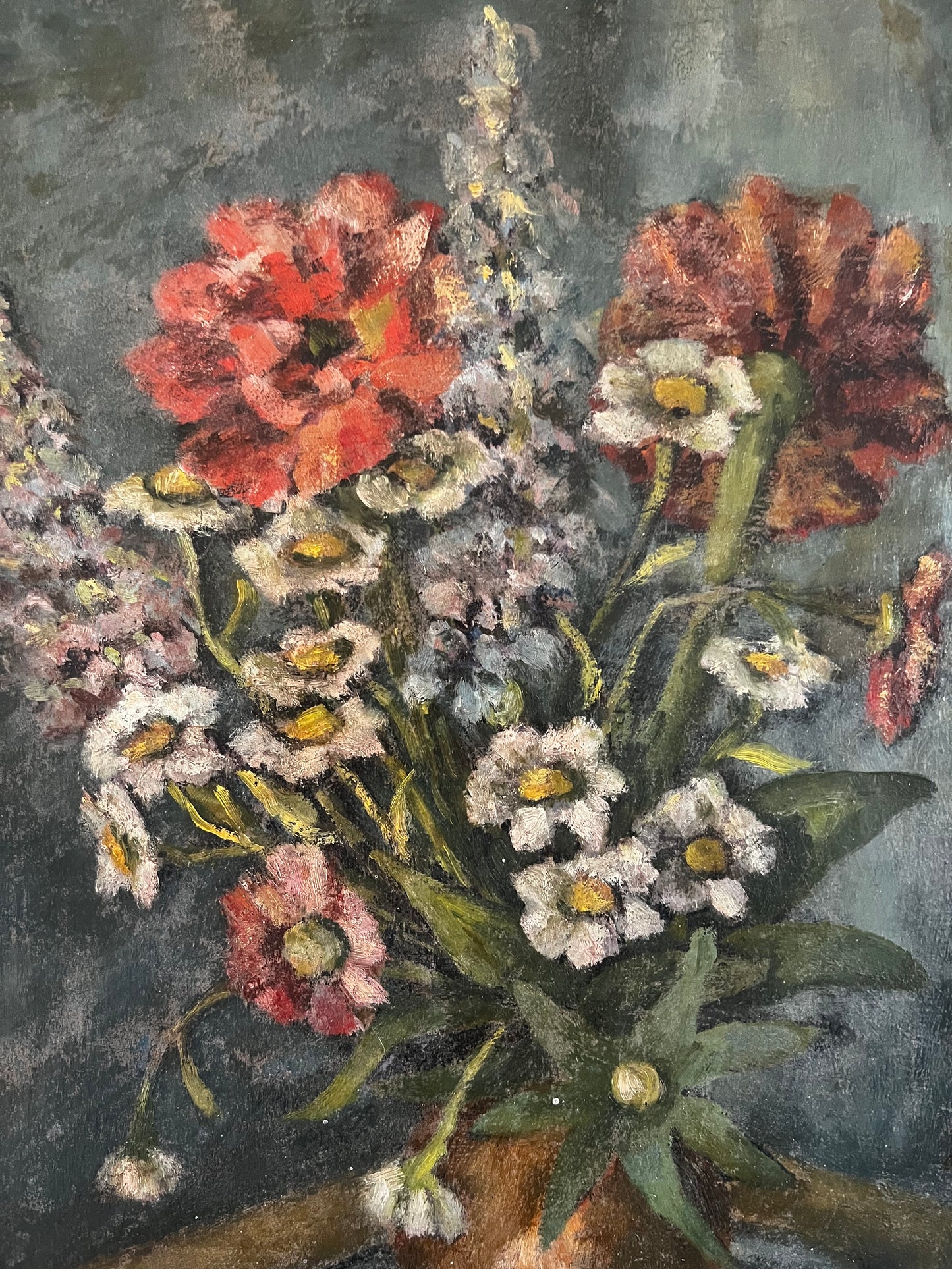 Large French Dark Floral Oil Painting