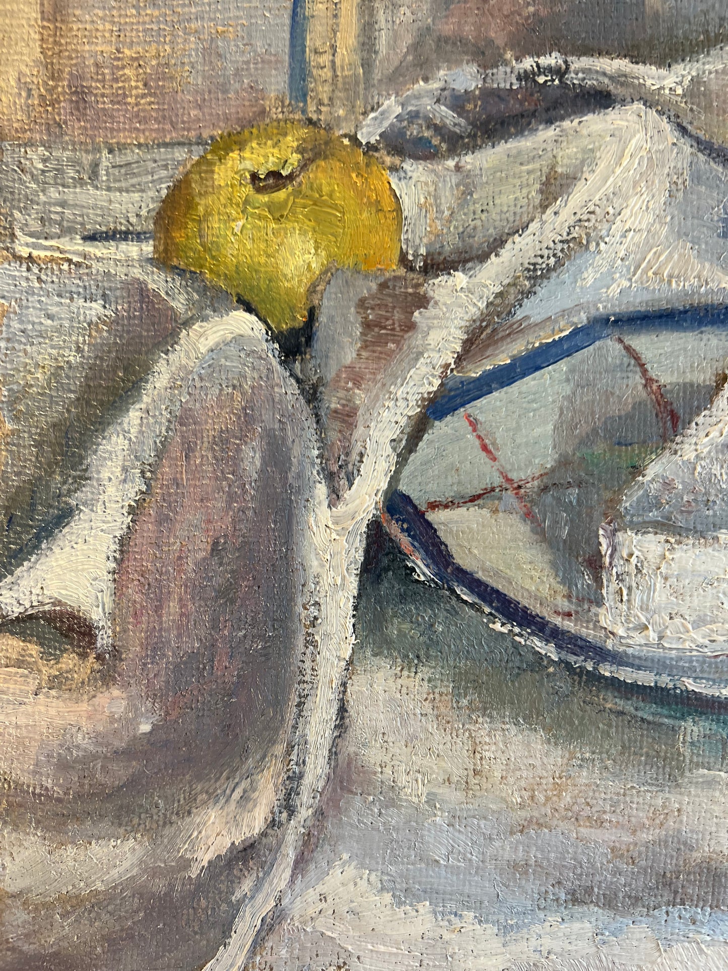 Cheese & Bread French Oil on Canvas Painting by J Mathieu 1955