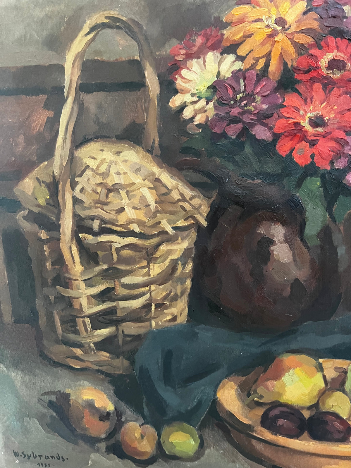 Large Oil on Canvas Still Life Painting by Wilfried Sybrands 1912-1991