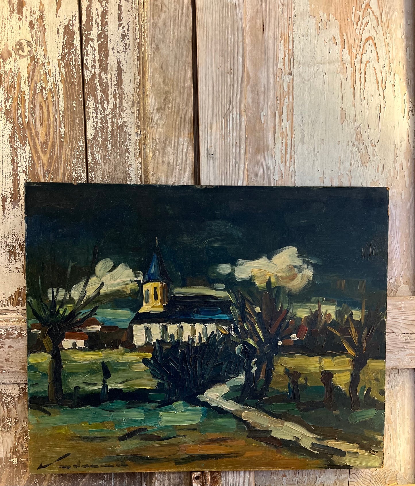 Dark French Impasto Landscape Painting