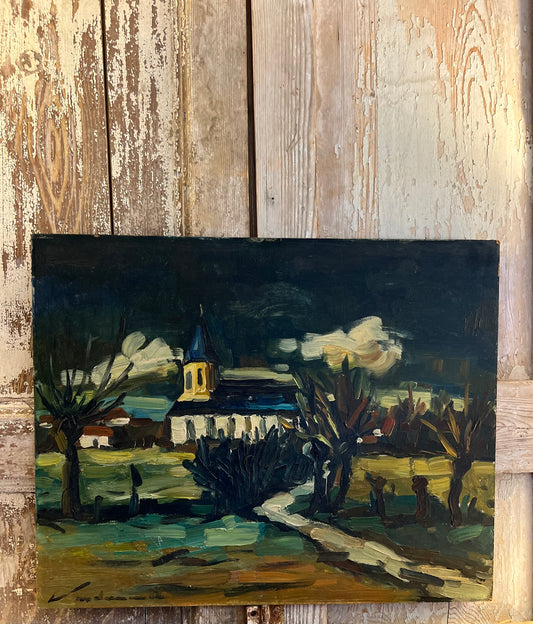 Dark French Impasto Landscape Painting