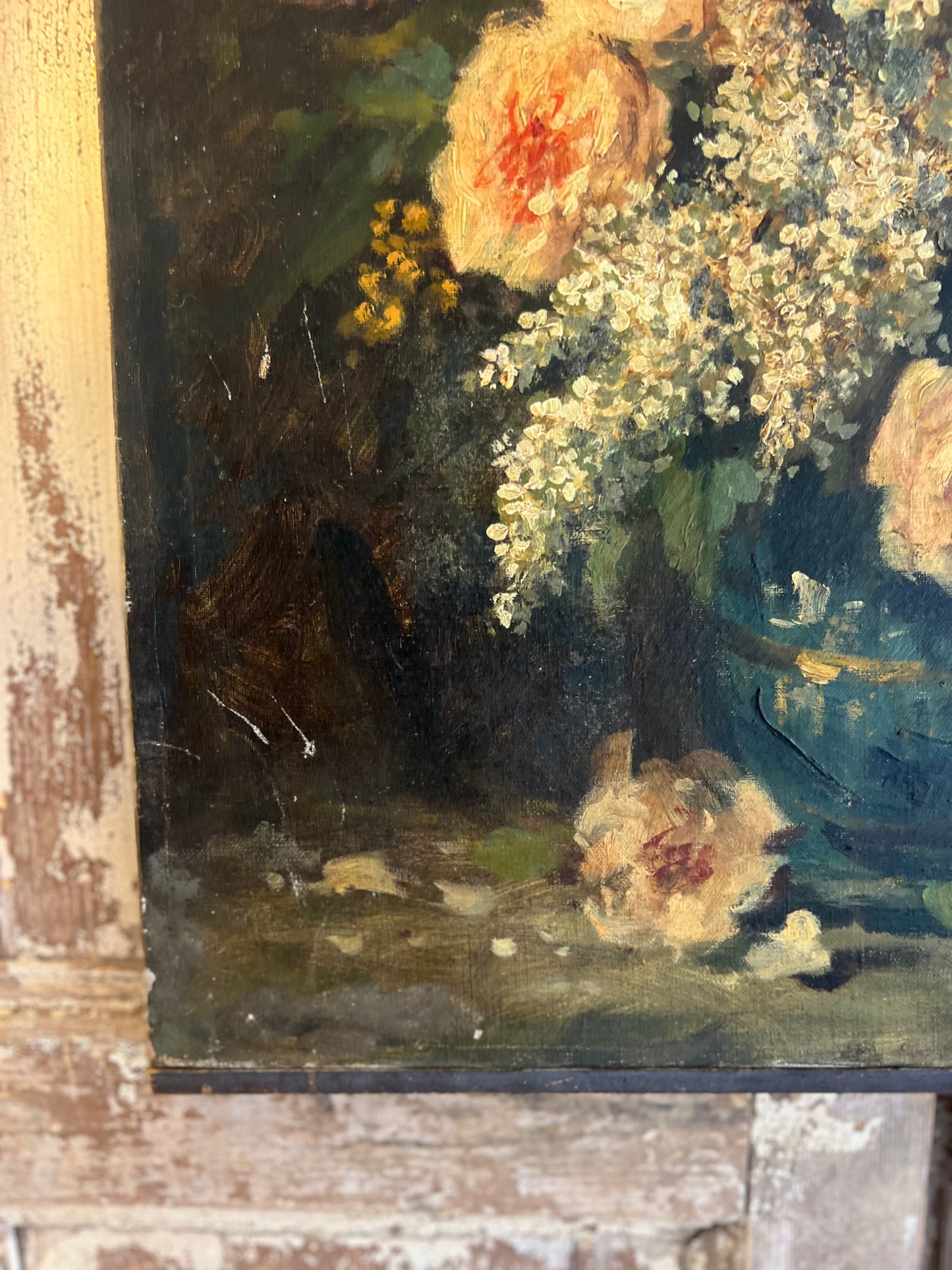 Gorgeous French Oil on Canvas Floral Painting of Roses