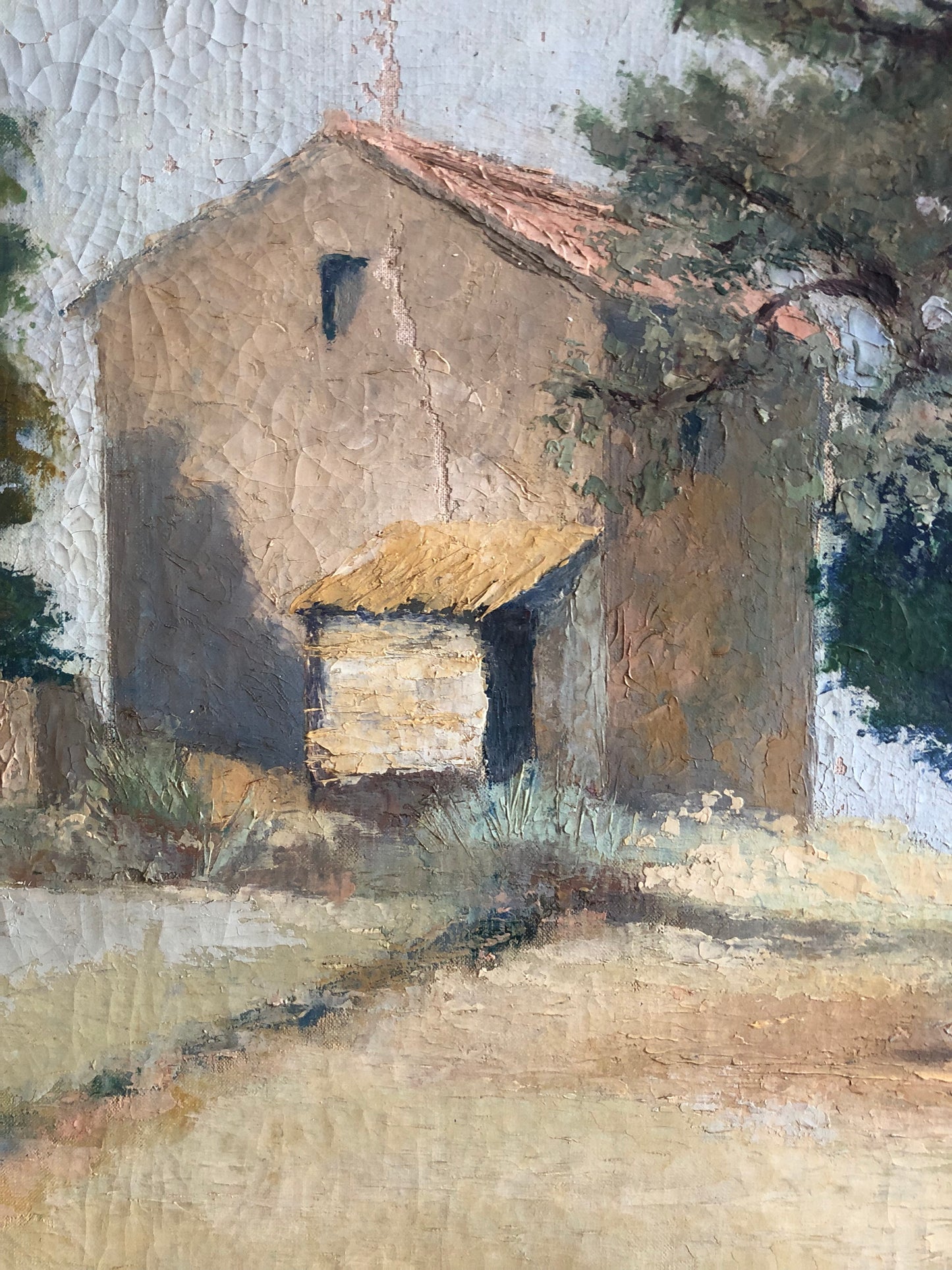 French 1930’s Provence Landscape Oil on Canvas Painting