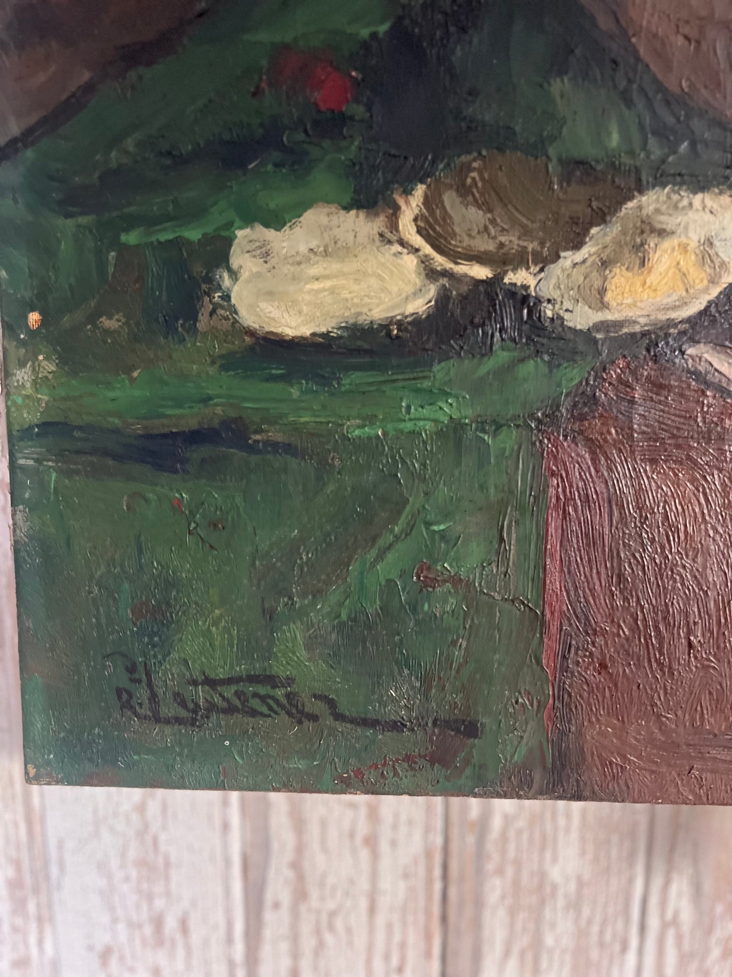 Large Post Impressionist Belgian Oil on Canvas Still Life Painting by Richard-Leon Leutenez 1881-1963 Roses & Oysters