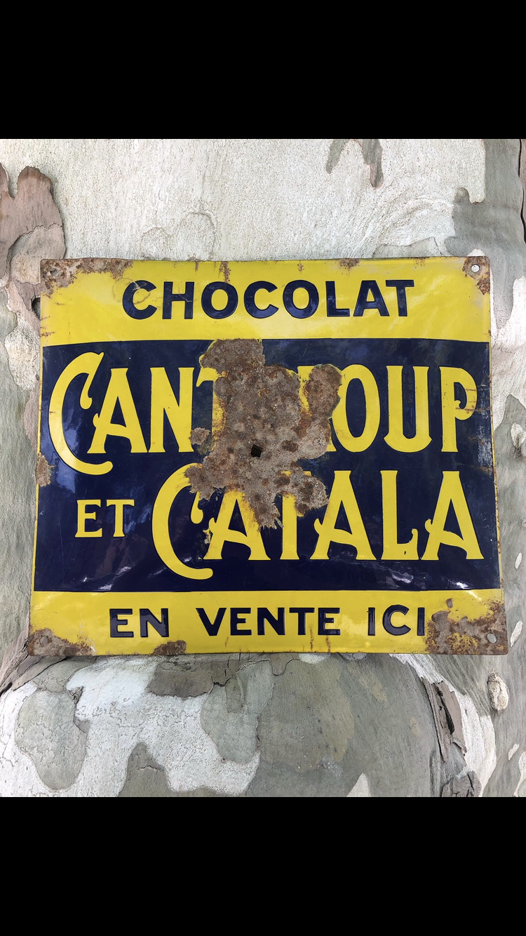 Original French Curved Enamel Chocolate Advertising Sign