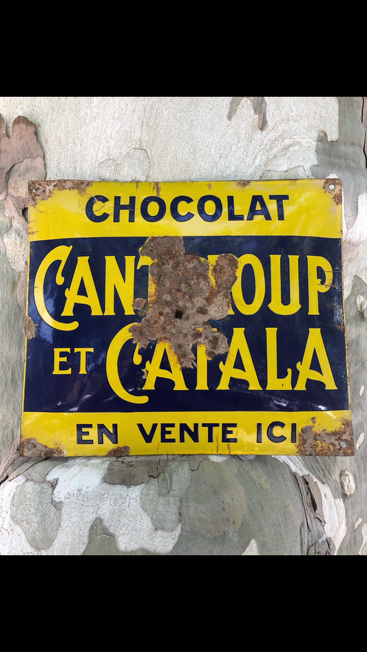 Original French Curved Enamel Chocolate Advertising Sign