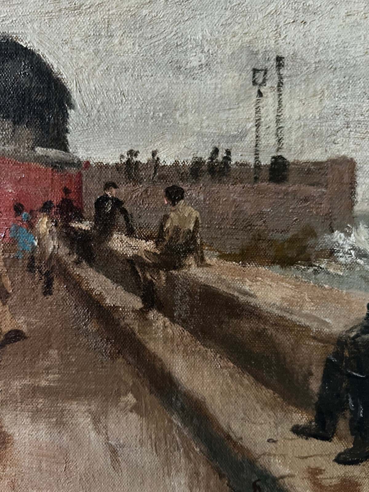 Large British Oil on Canvas Painting ‘Windy Seaside’