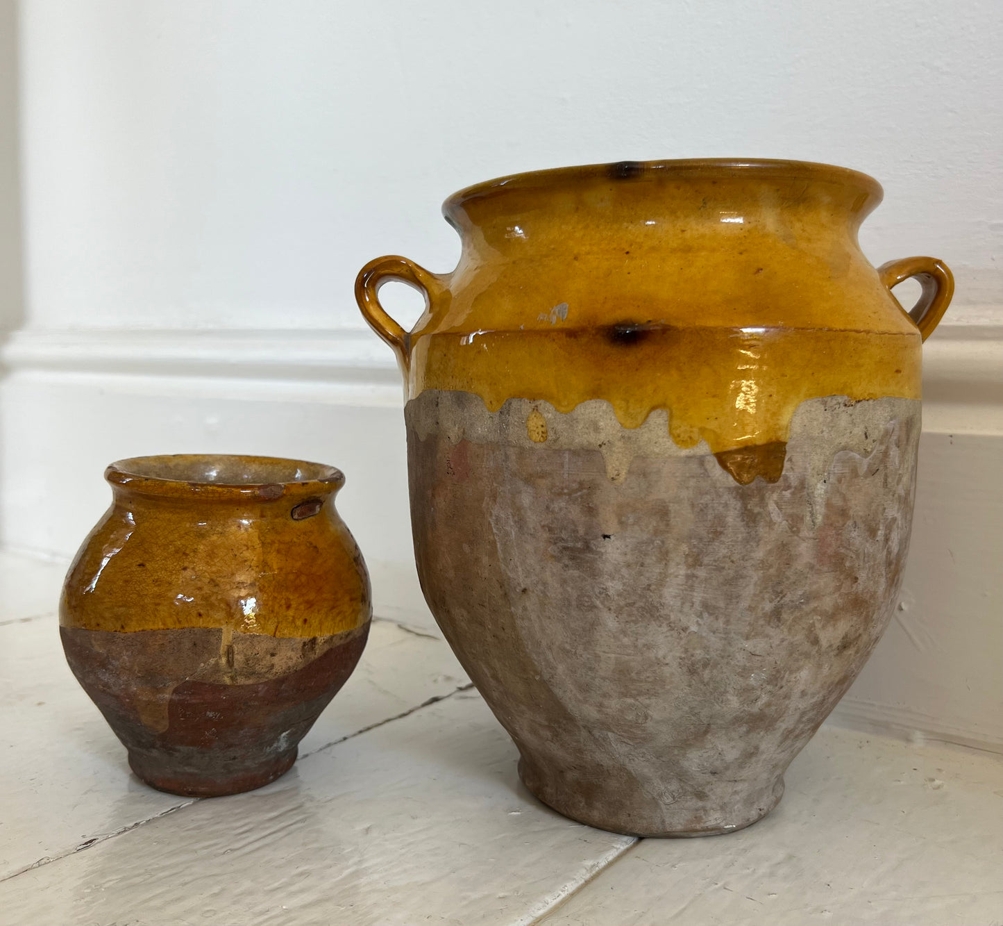 Antique French Yellow & Green Small Confit Pot