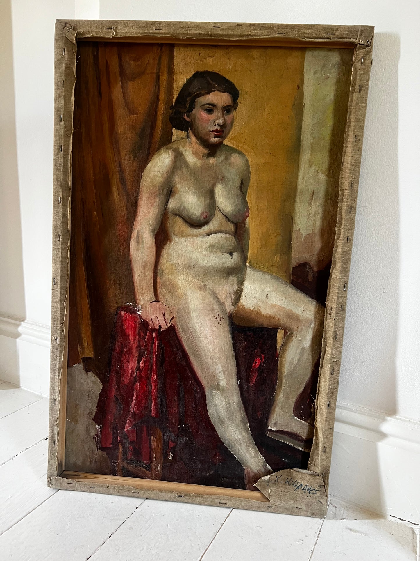 Stunning Large Double Sided Nude Oil on Canvas Painting