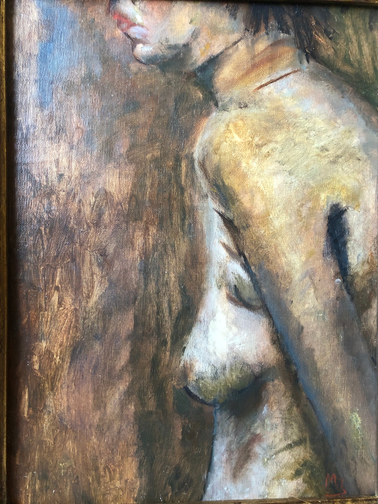 French Nude Oil Painting in Gold Frame