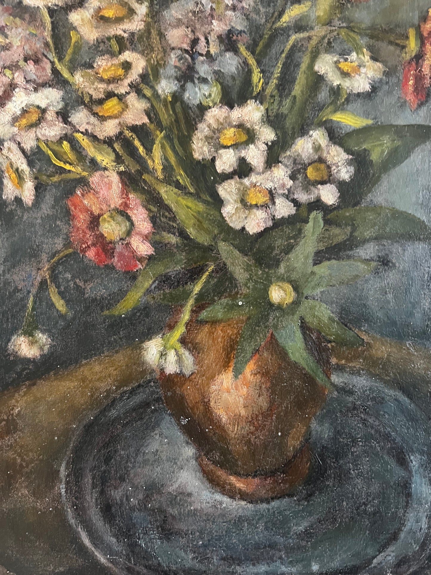 Large French Dark Floral Oil Painting