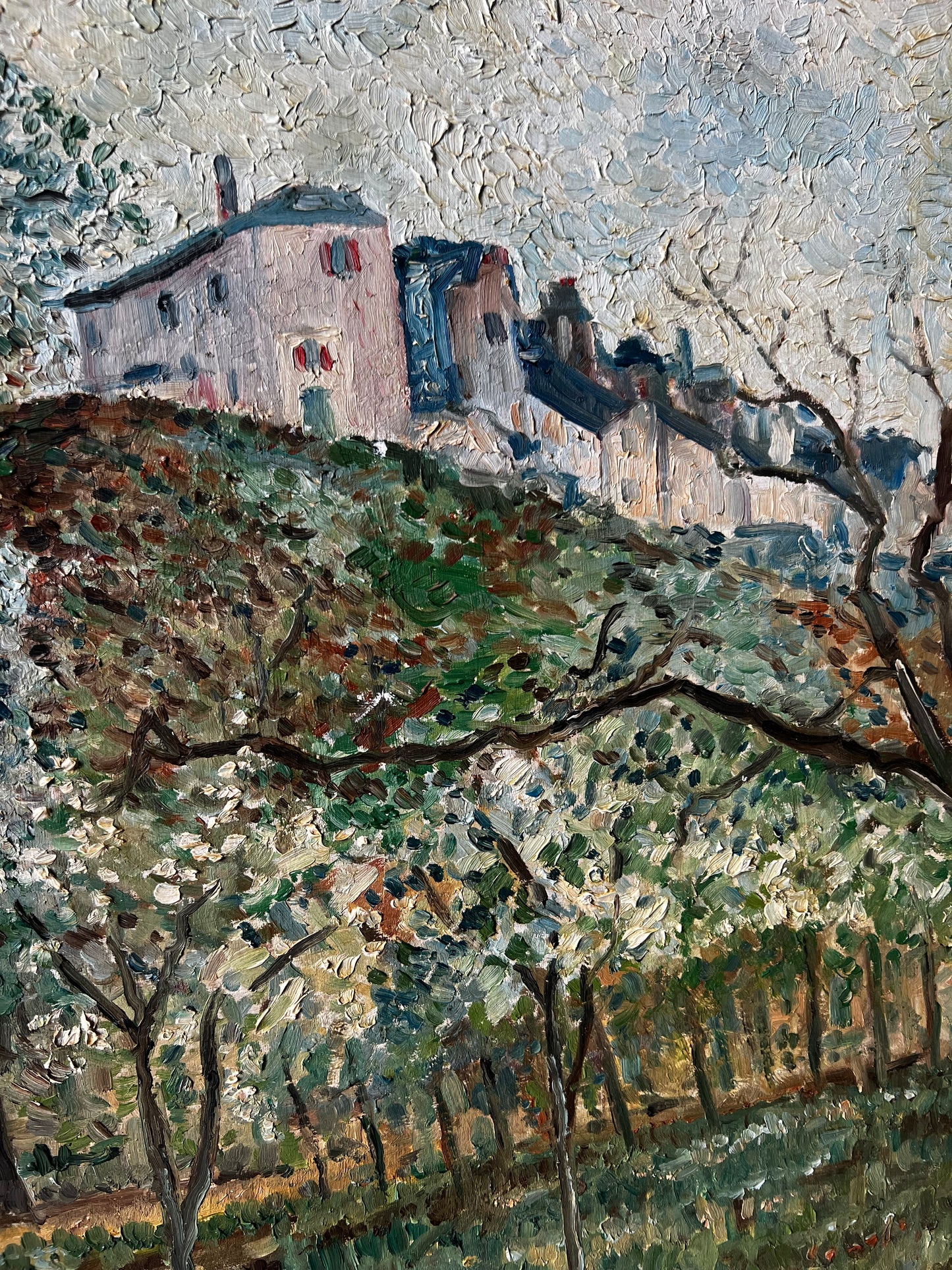 Large Vintage French Mid Century Landscape Oil Painting ‘ Spring ‘