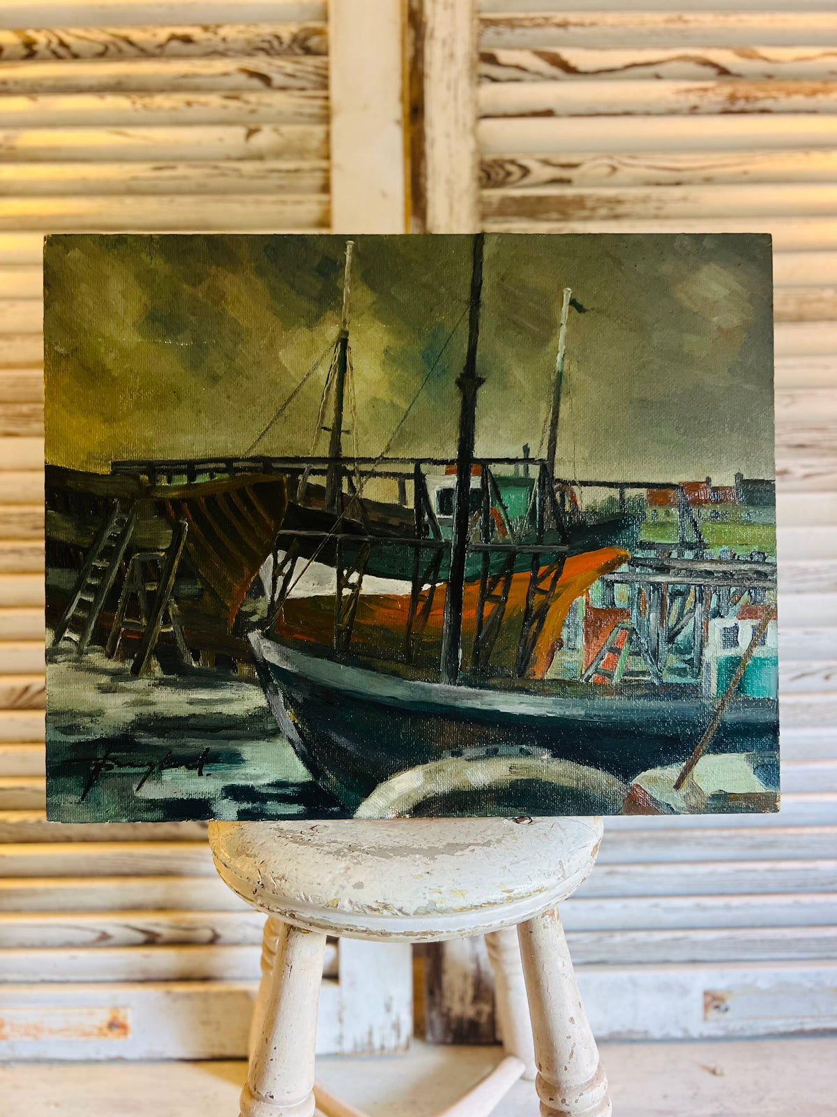 French Boats Oil Painting on Board