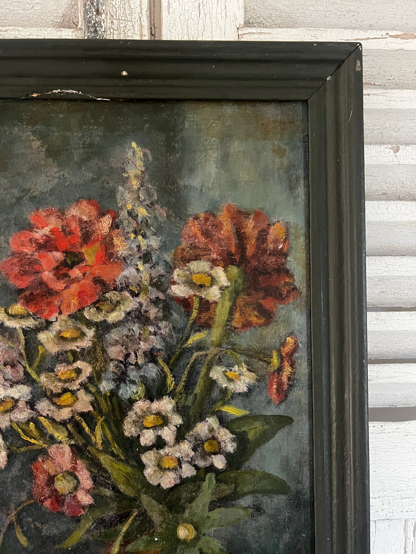 Large French Dark Floral Oil Painting