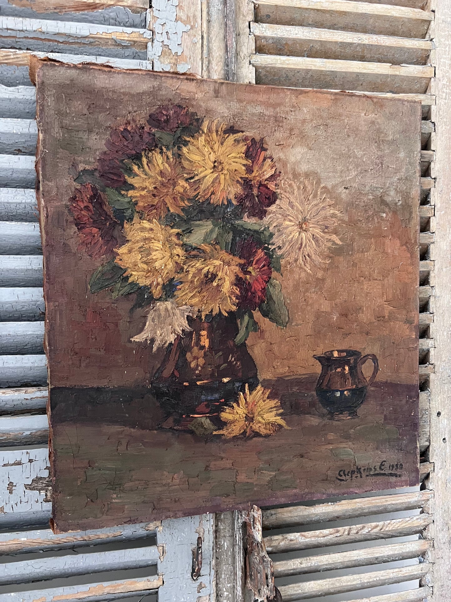 Large Belgian Floral oil painting on canvas signed and dated 1930