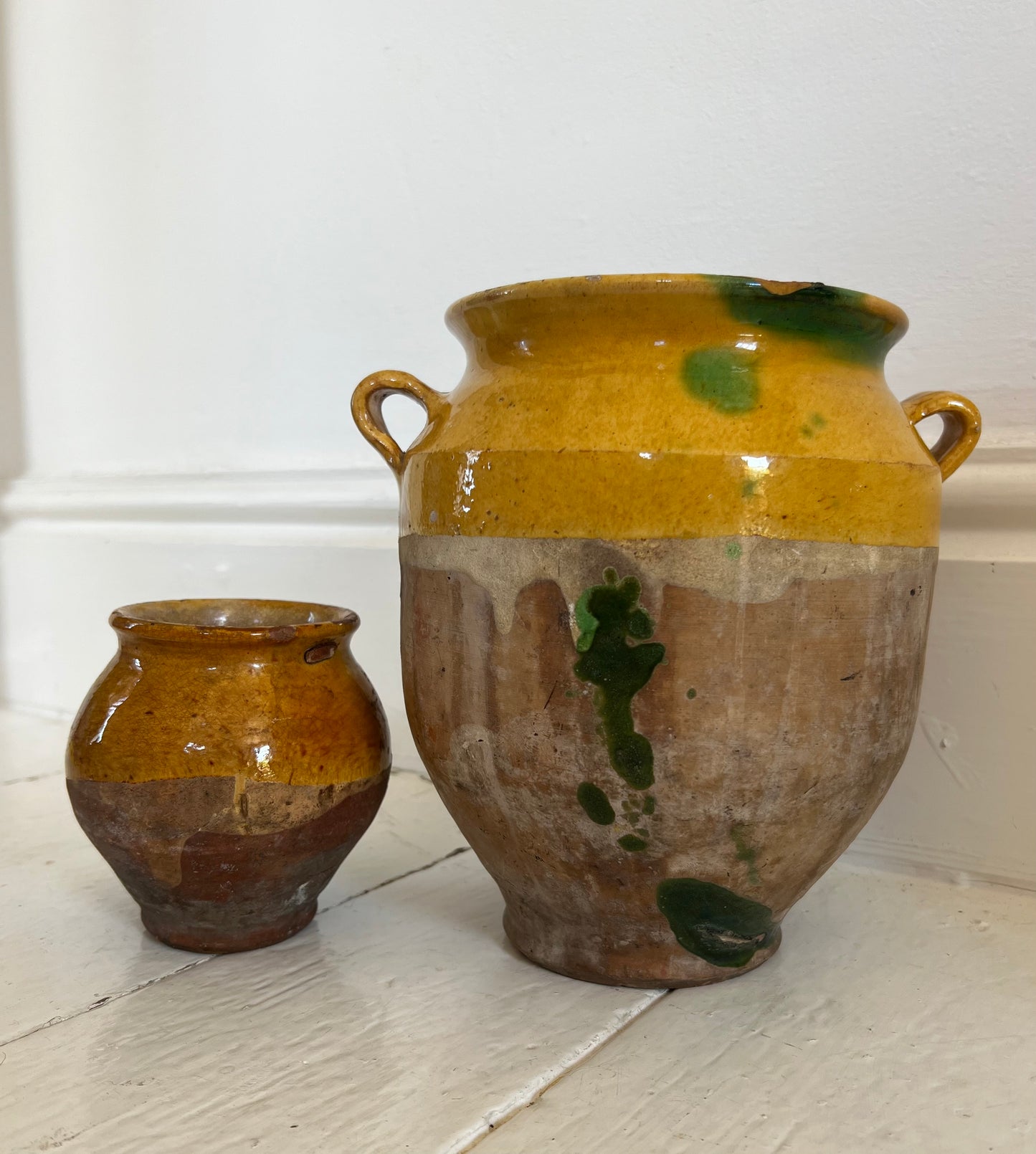 Antique French Yellow & Green Small Confit Pot