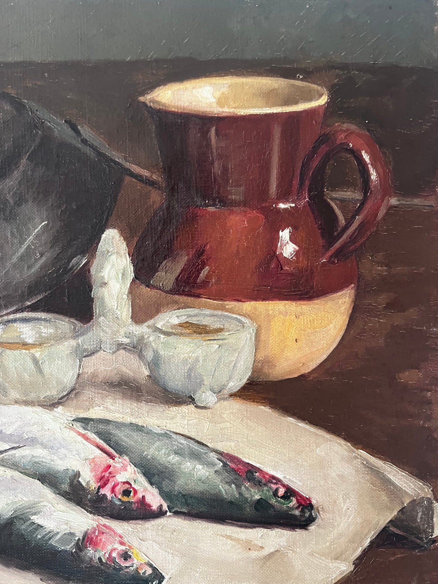 Stunning French Still Life Sardines Oil Painting on Canvas