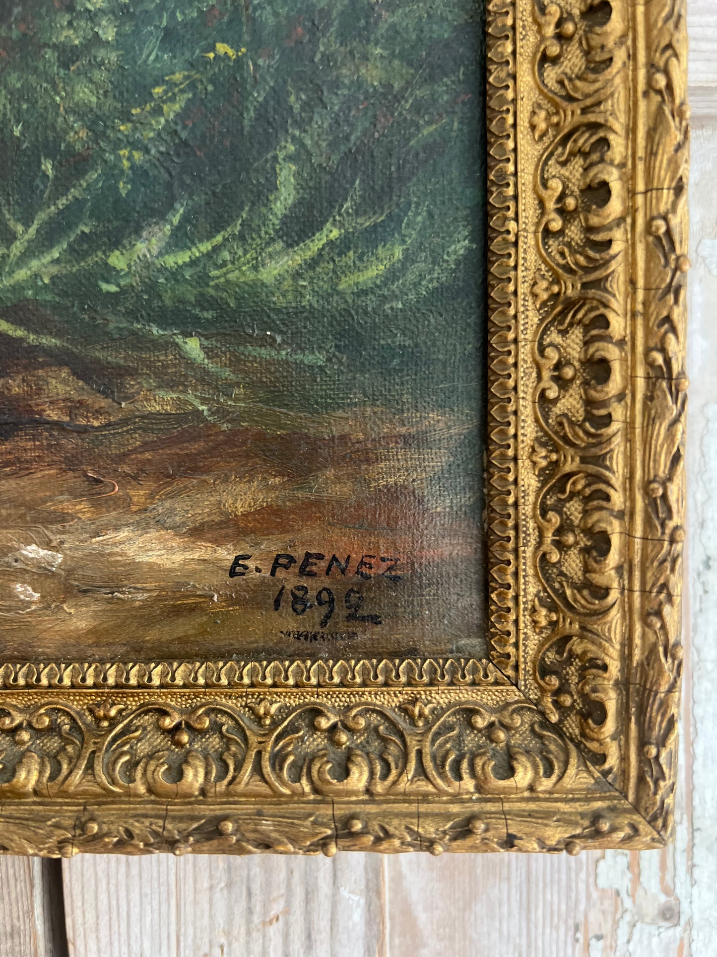 RESERVED FOR CARRIE Antique Framed Small oil Painting on canvas of Peaches dated 1892